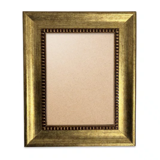 Moldura Chanfrada Com Padrão Oval Gravado Em Relevo E Efeito Aço Metal Escovado Para Quadros E Fotos Com Fundo MDF e Frente Em PVC Antirreflexo - 4,6x2,1