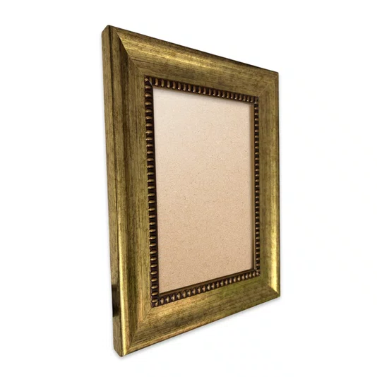 Moldura Chanfrada Com Padrão Oval Gravado Em Relevo E Efeito Aço Metal Escovado Para Quadros E Fotos Com Fundo MDF e Frente Em PVC Antirreflexo - 4,6x2,1