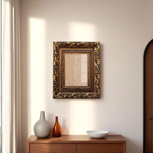 Moldura Com Gravação De Arabescos Para Quadros E Fotos Com Fundo MDF e Frente Em PS Cristal Transparente - 7,2x3,3