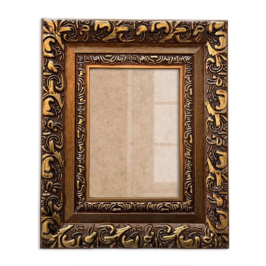Moldura Com Gravação De Arabescos Para Quadros E Fotos Com Fundo MDF e Frente Em Vidro - 7,2x3,3