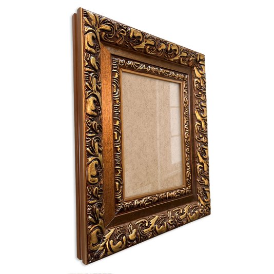 Moldura Com Gravação De Arabescos Para Quadros E Fotos Com Fundo MDF e Frente Em Vidro - 7,2x3,3