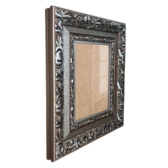 Moldura Com Gravação De Arabescos Para Quadros E Fotos Com Fundo MDF e Frente Em Vidro - 7,2x3,3