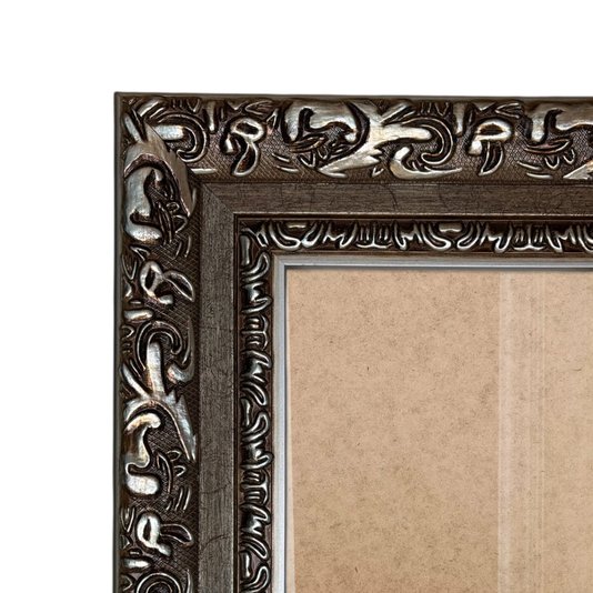Moldura Com Gravação De Arabescos Para Quadros E Fotos Com Fundo MDF e Frente Em Vidro - 7,2x3,3