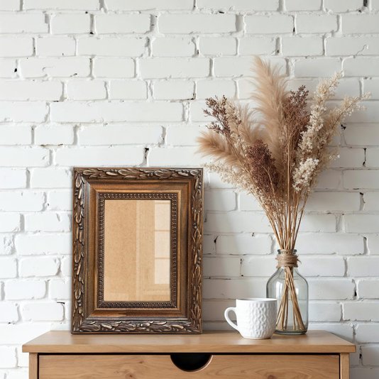 Moldura Com Gravação De Folhagens Para Quadros E Fotos Com Fundo MDF e Frente Em PS Cristal Transparente - 4,5x2