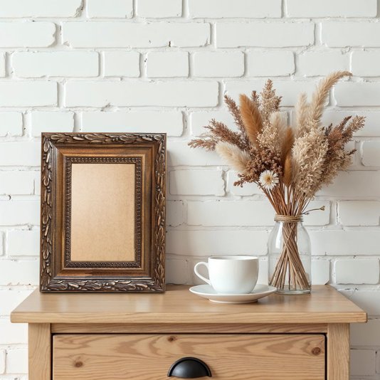 Moldura Com Gravação De Folhagens Para Quadros E Fotos Com Fundo MDF e Frente Em PVC Antirreflexo - 4,5x2
