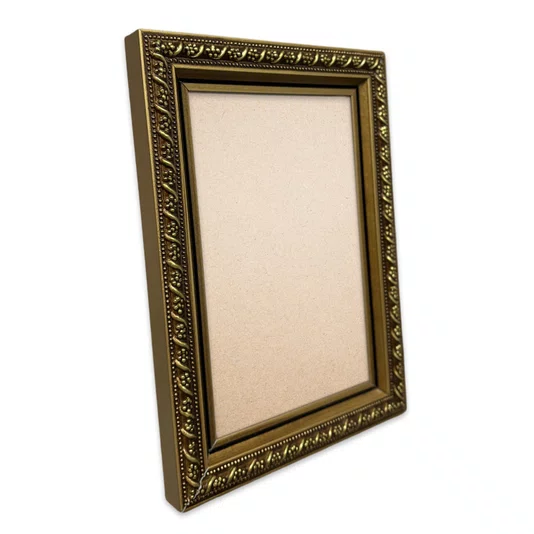 Moldura Com Gravação Floral Em Relevo Com Filete Perolado e Acabamento Dourado Metalizado Para Quadros E Fotos Com Fundo MDF E Frente Em PVC Antirreflexo - 2,1x1,8