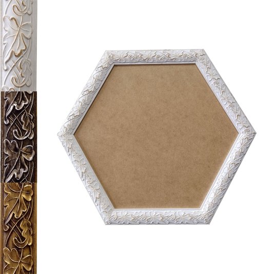 Moldura com Gravação de Folhas Ornamentais Hexagonal para Quadros com Fundo em MDF - 3x1,5