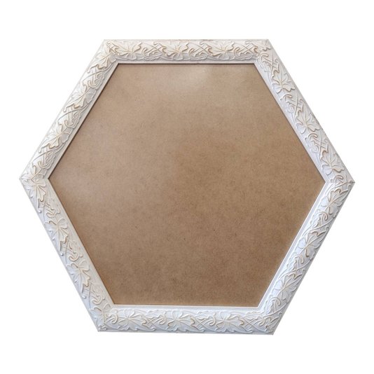 Moldura com Gravação de Folhas Ornamentais Hexagonal para Quadros com Fundo em MDF e PVC Antirreflexo - 3x1,5