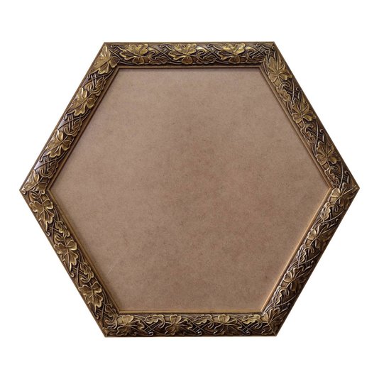 Moldura com Gravação de Folhas Ornamentais Hexagonal para Quadros com Fundo em MDF e PVC Antirreflexo - 3x1,5