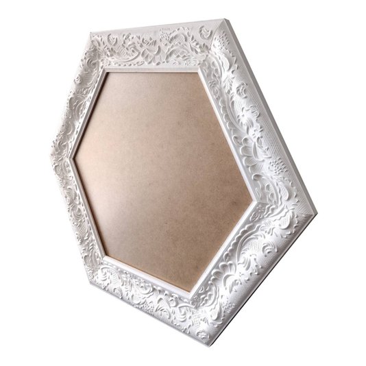 Moldura Provençal com Gravação Hexagonal para Quadros com Fundo em MDF e PVC Antirreflexo - 6x1,5
