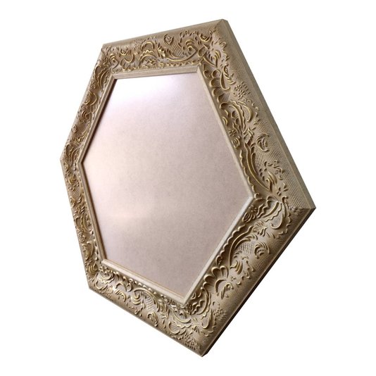 Moldura Provençal com Gravação Hexagonal para Quadros com Fundo em MDF e PVC Antirreflexo - 6x1,5