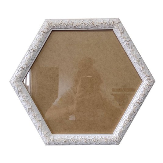 Moldura com Gravação de Folhas Ornamentais Hexagonal para Quadros com Fundo MDF e Vidro - 3x1,5