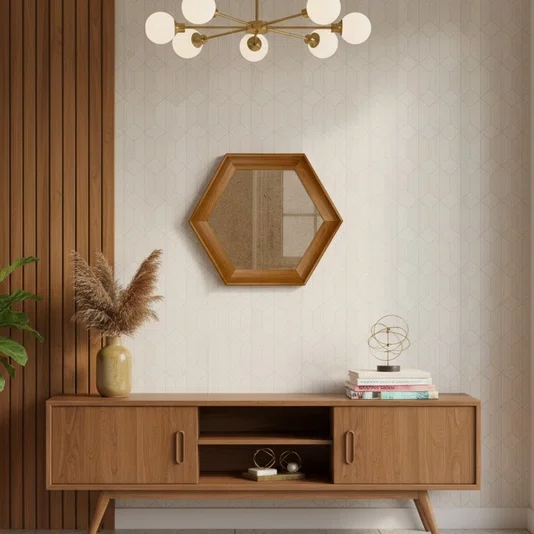 Moldura Côncava Envernizada Hexagonal para Quadros e Fotos com Fundo Mdf e Frente em Vidro - 4,4x1,9
