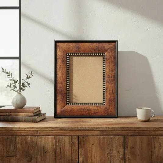 Moldura Pátina Escovada Com Bead & Reel Para Quadros e Fotos com Fundo Mdf - 6,8,1,6