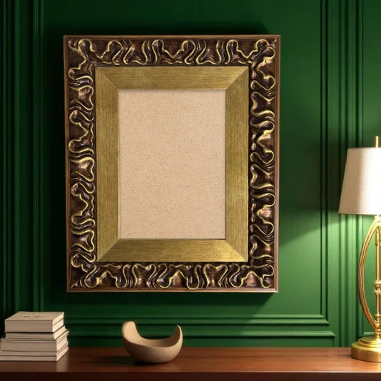 Moldura Efeito Escovado Fino e Gravação de Curvas Fluidas para Quadros e Fotos com Fundo Mdf - 7,1x2,8