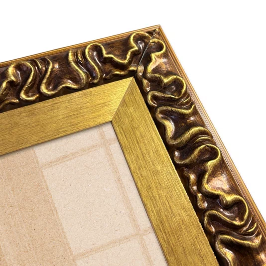 Moldura Efeito Escovado Fino e Gravação de Curvas Fluidas para Quadros e Fotos com Fundo Mdf e Frente em Acetato - 7,1x2,8