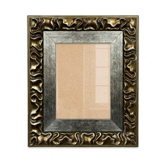 Moldura Efeito Escovado Fino e Gravação de Curvas Fluidas para Quadros e Fotos com Fundo Mdf e Frente em Acetato - 7,1x2,8