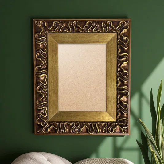 Moldura Efeito Escovado Fino e Gravação de Curvas Fluidas para Quadros e Fotos com Fundo Mdf e Frente em PVC Antirreflexo - 7,1x2,8