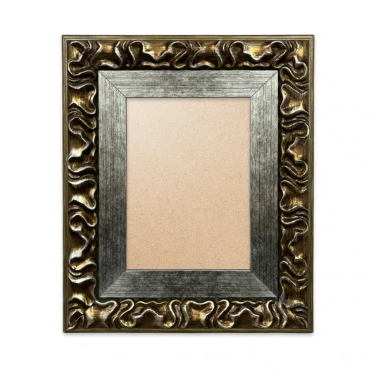 Moldura Efeito Escovado Fino e Gravação de Curvas Fluidas para Quadros e Fotos com Fundo Mdf e Frente em PVC Antirreflexo - 7,1x2,8