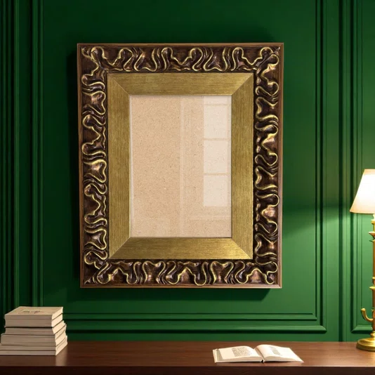 Moldura Efeito Escovado Fino e Gravação de Curvas Fluidas para Quadros e Fotos com Fundo Mdf e Frente em Vidro - 7,1x2,8