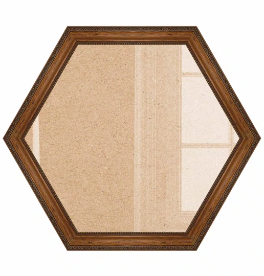 Moldura Hexagona de Madeira Clássica com Detalhes Gravadosl para Quadros e Fotos com Fundo Mdf e Frente em Vidro - 3,2x1,5