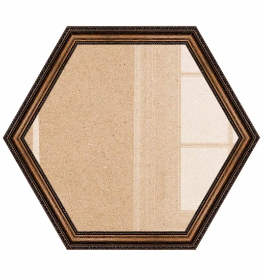 Moldura Hexagona de Madeira Clássica com Detalhes Gravadosl para Quadros e Fotos com Fundo Mdf e Frente em Vidro - 3,2x1,5