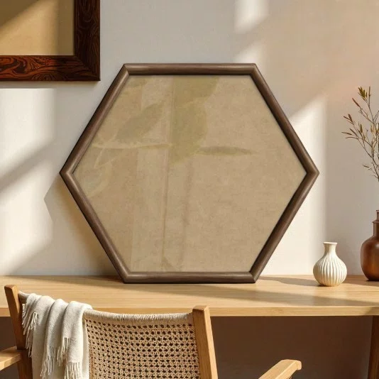 Moldura Hexagonal Abaulada Lisa Revestida para Quadros com Fundo MDF E Frente Em Vidro - 2x3