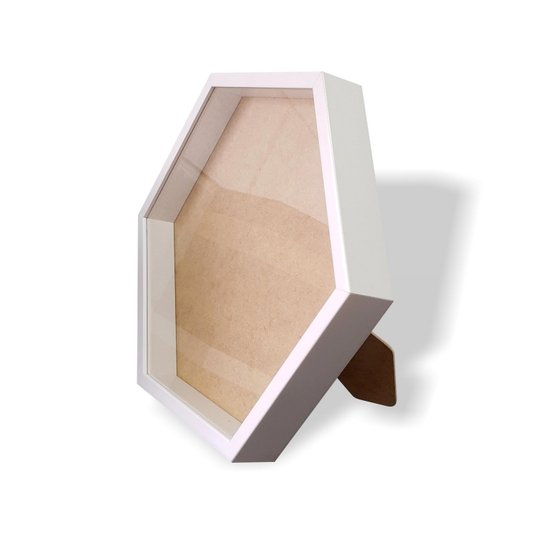 Moldura Hexagonal Caixa Alta com Vidro para Quadros Quilling e Scrapbook Mais Fundo em Mdf com Suporte - 1,5x4,5