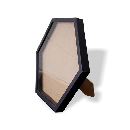 Moldura Hexagonal Caixa Alta com Vidro para Quadros Quilling e Scrapbook Mais Fundo em Mdf com Suporte - Revestida - 1,5x3