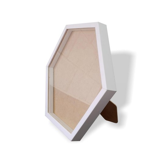 Moldura Hexagonal Caixa Alta com Vidro para Quadros Quilling e Scrapbook Mais Fundo em Mdf com Suporte - Revestida - 1,5x3