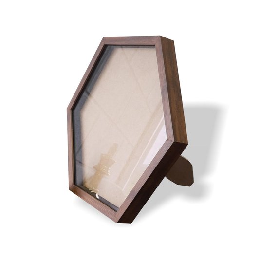 Moldura Hexagonal Caixa Alta com Vidro para Quadros Quilling e Scrapbook Mais Fundo em Mdf com Suporte - Revestida - 1,5x3