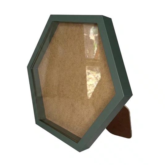 Moldura Hexagonal Caixa Alta com Vidro para Quadros Quilling e Scrapbook Mais Fundo em Mdf com Suporte - Revestida - 1,5x3