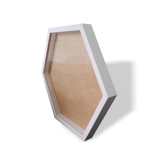 Moldura Hexagonal Caixa Alta com Vidro para Quadros Quilling e Scrapbook - Revestida - 1,5x3