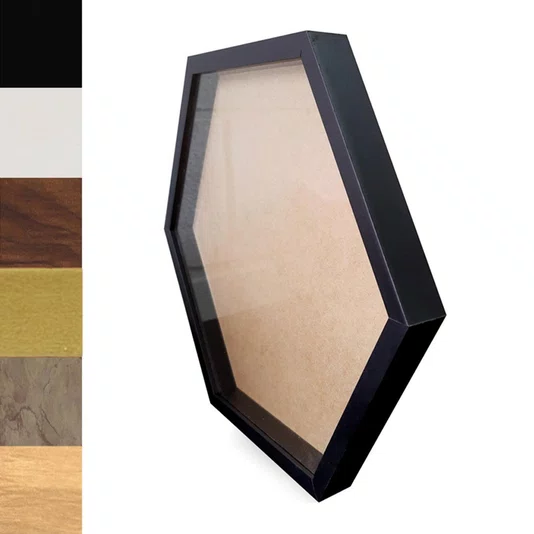 Moldura Hexagonal Caixa Alta com Vidro para Quadros Quilling e Scrapbook - Revestida - 1,5x3