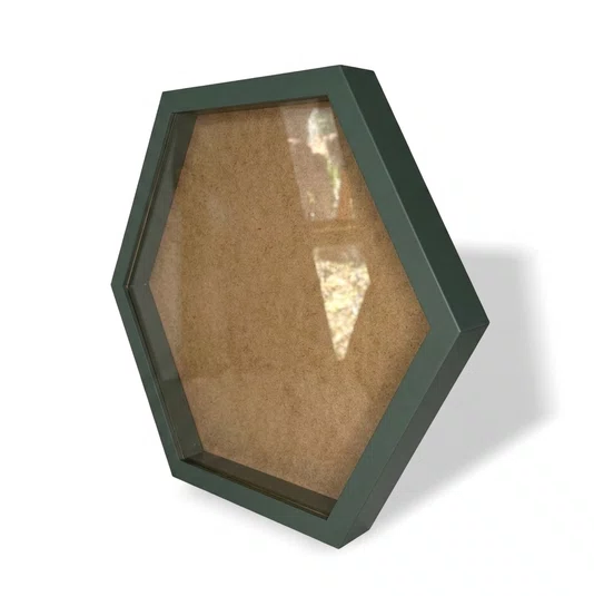 Moldura Hexagonal Caixa Alta com Vidro para Quadros Quilling e Scrapbook - Revestida - 1,5x3
