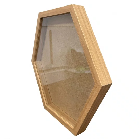 Moldura Hexagonal Caixa Alta com Vidro para Quadros Quilling e Scrapbook - Revestida - 1,5x3