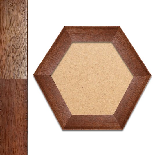 Moldura Hexagonal Chanfrada com Acabamento Côncavo Estilo Madeira Rústica Com Fundo MDF - 5x2,1