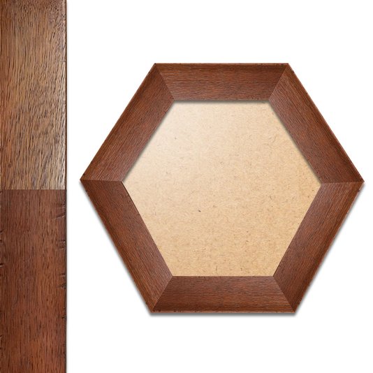 Moldura Hexagonal Chanfrada com Acabamento Côncavo Estilo Madeira Rústica Com Fundo MDF E Frente Em PVC Antirreflexo - 5x2,1