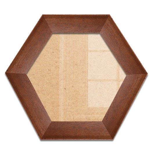 Moldura Hexagonal Chanfrada com Acabamento Côncavo Estilo Madeira Rústica Com Fundo MDF E Frente Em Vidro - 5x2,1
