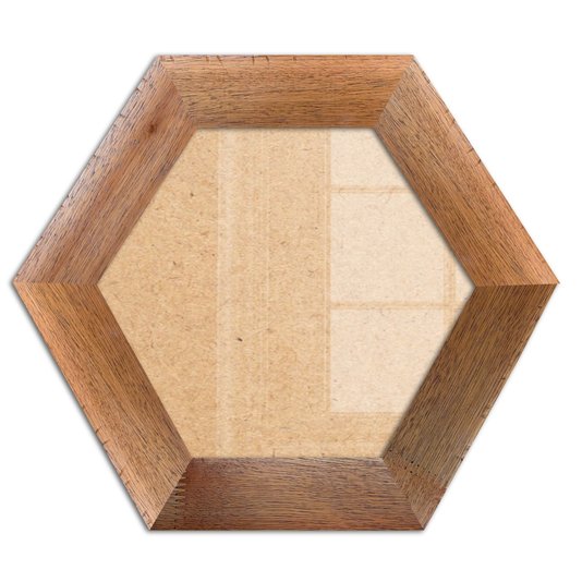 Moldura Hexagonal Chanfrada com Acabamento Côncavo Estilo Madeira Rústica Com Fundo MDF E Frente Em Vidro - 5x2,1