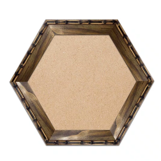 Moldura Hexagonal Chanfrada com Relevo de Bambu em Madeira Pinus para Quadros e Fotos com Fundo Mdf -  5,4x2,1
