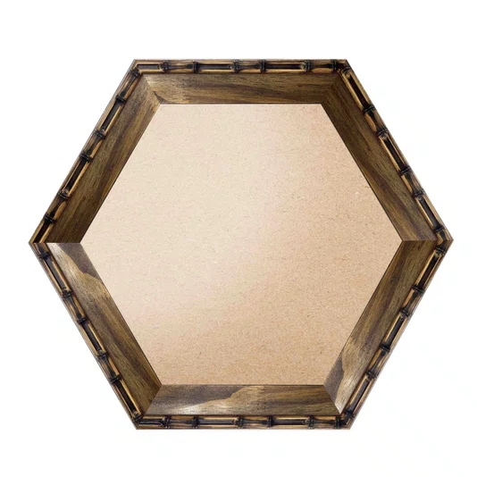 Moldura Hexagonal Chanfrada com Relevo de Bambu em Madeira Pinus para Quadros e Fotos com Fundo Mdf e Frente em PVC Antirreflexo -  5,4x2,1
