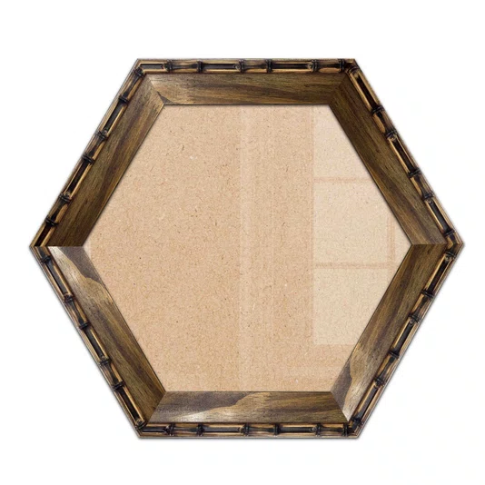 Moldura Hexagonal Chanfrada com Relevo de Bambu em Madeira Pinus para Quadros e Fotos com Fundo Mdf e Frente em Vidro -  5,4x2,1