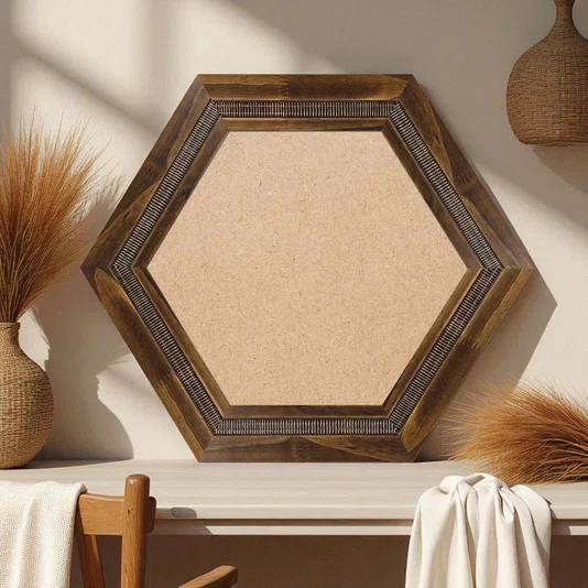 Moldura Hexagonal com Friso e Gravação de Padrão de Traços para Quadros e Fotos com Fundo Mdf - 6,6x1,7