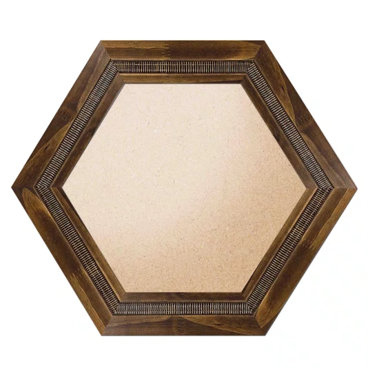 Moldura Hexagonal com Friso e Gravação de Padrão de Traços para Quadros e Fotos com Fundo Mdf e Frente em PVC Antirreflexo - 6,6x1,7