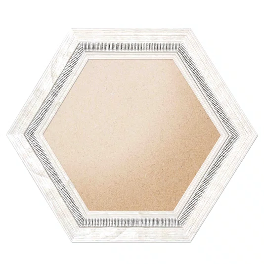 Moldura Hexagonal com Friso e Gravação de Padrão de Traços para Quadros e Fotos com Fundo Mdf e Frente em PVC Antirreflexo - 6,6x1,7