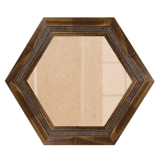 Moldura Hexagonal com Friso e Gravação de Padrão de Traços para Quadros e Fotos com Fundo Mdf e Frente em Vidro - 6,6x1,7
