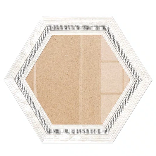 Moldura Hexagonal com Friso e Gravação de Padrão de Traços para Quadros e Fotos com Fundo Mdf e Frente em Vidro - 6,6x1,7