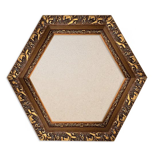 Moldura Hexagonal Com Gravação De Arabescos Com Fundo MDF E Frente Em PVC Antirreflexo - 7,2x3,3