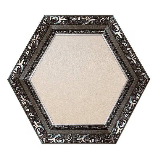 Moldura Hexagonal Com Gravação De Arabescos Com Fundo MDF E Frente Em PVC Antirreflexo - 7,2x3,3